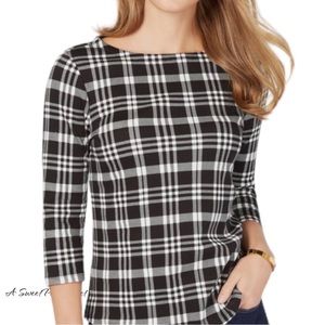 Charter Club Black Plaid Cotton Light Flannel Top XL